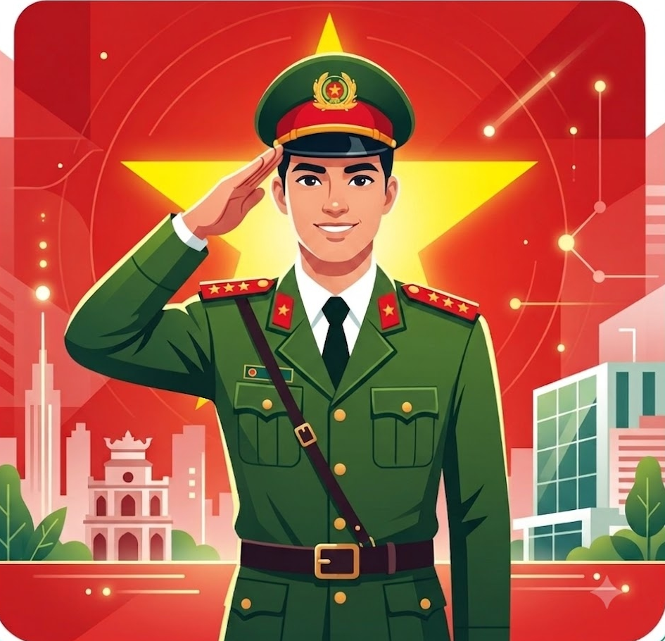 Chiến sỹ Công an nhân dân Việt Nam chào cờ